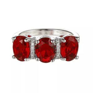 A&M Silver-Tone Ruby Accent Trio Pear Ring